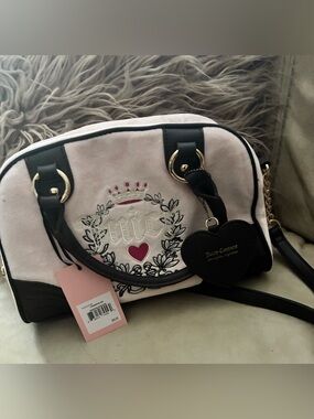 Juicy Couture Pink and Black Dome Satchel with Heart Charm